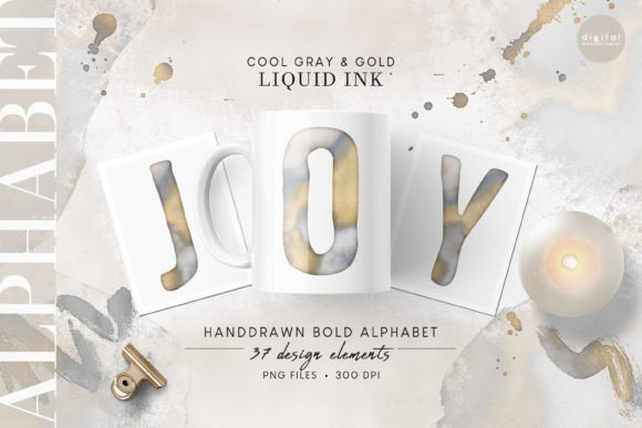 Elevating Digital Craftsmanship with Bold Alphabet Monogram Gray Gold Ink