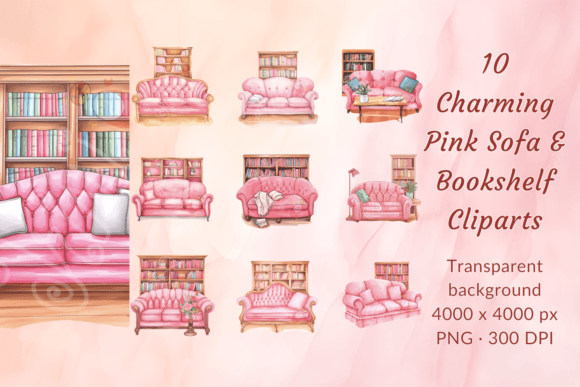Evaluating the Pink Sofa and Bookshelf Clipart Set for Creative Projects