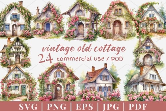 Maximizing Your Creative Projects with 24 Vintage Cottage Vector, SVG, PNG 980