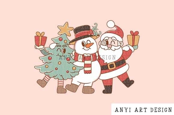 Retro Christmas Friends PNG: Holiday Design