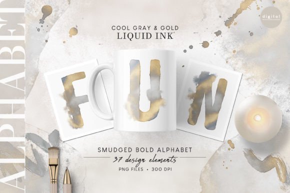Smudged Bold Alphabet Monogram Gold Ink