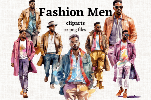 Stylish Black Men Clipart: 22pcs Bundle