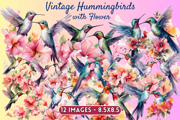Vintage Hummingbirds with Flower: Elevating Your Creative Projects with Timeless Charm