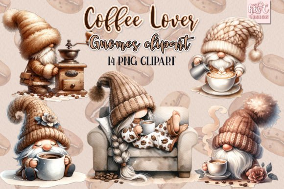 Watercolor Coffee Gnomes Clipart