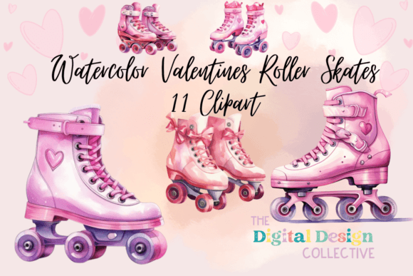 Watercolor Valentine’s Roller Skates: Elevating Your Paper Crafts with Unique Digital Clipart
